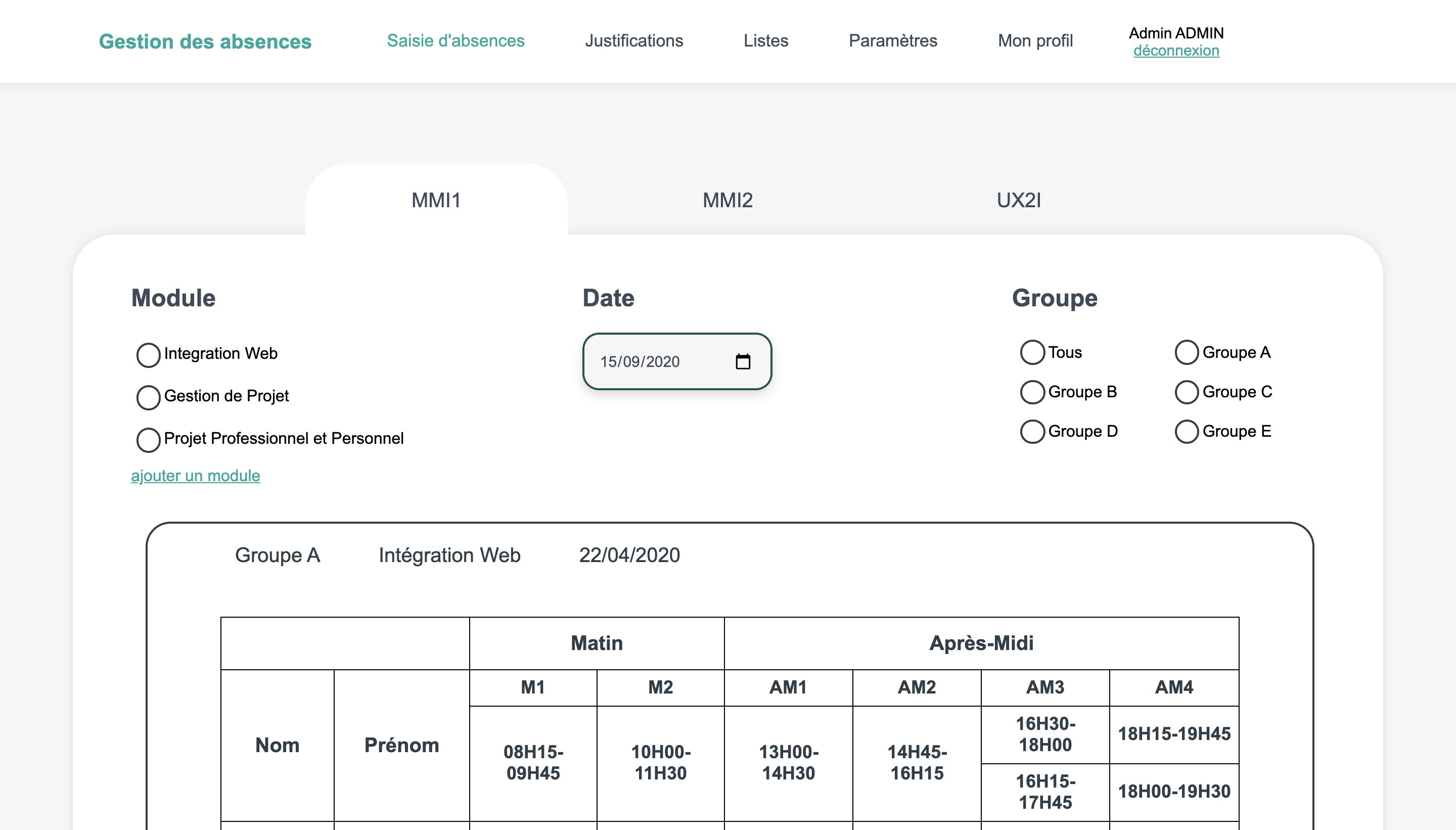 application de gestions d'absences