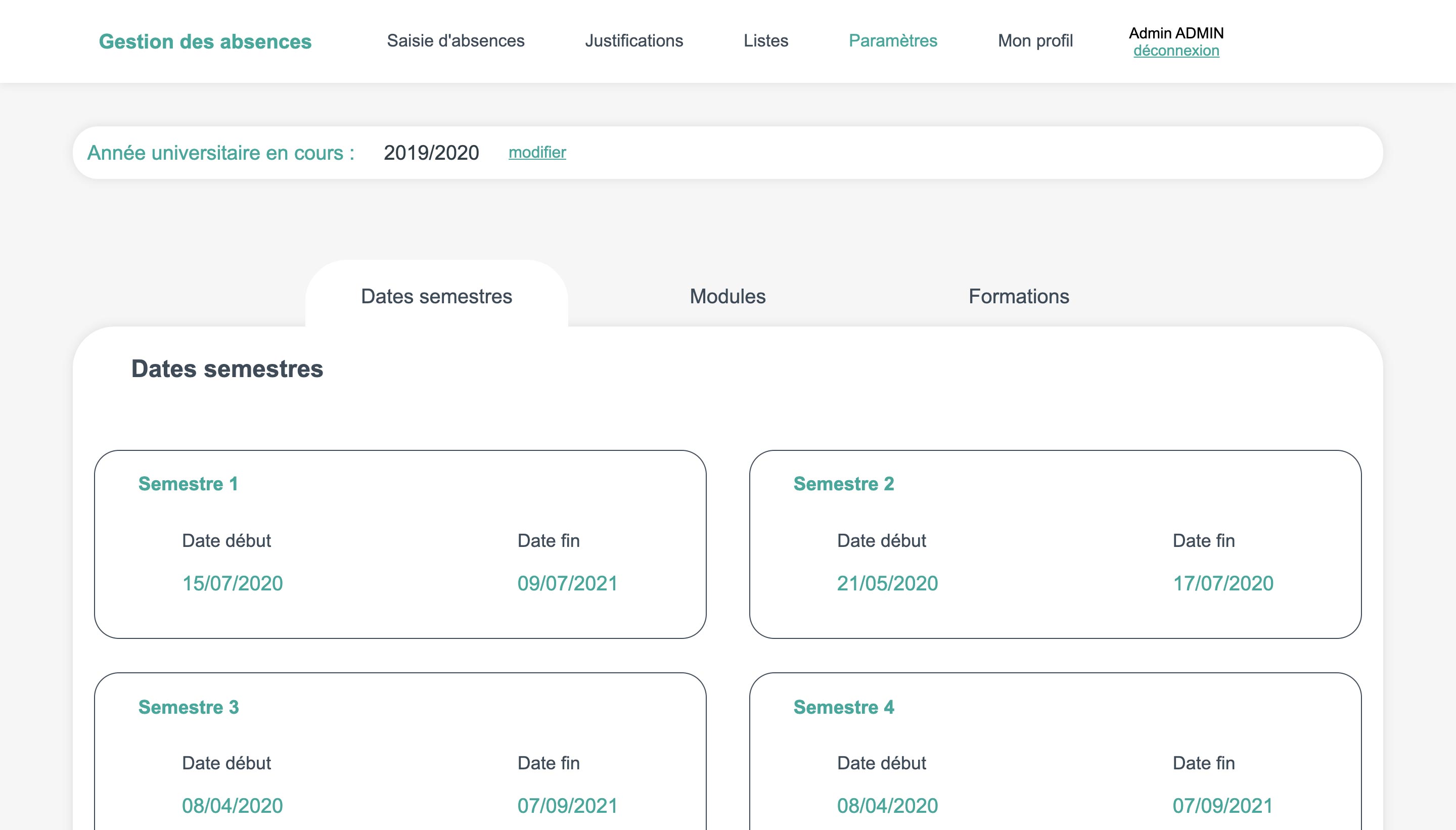 application de gestions d'absences