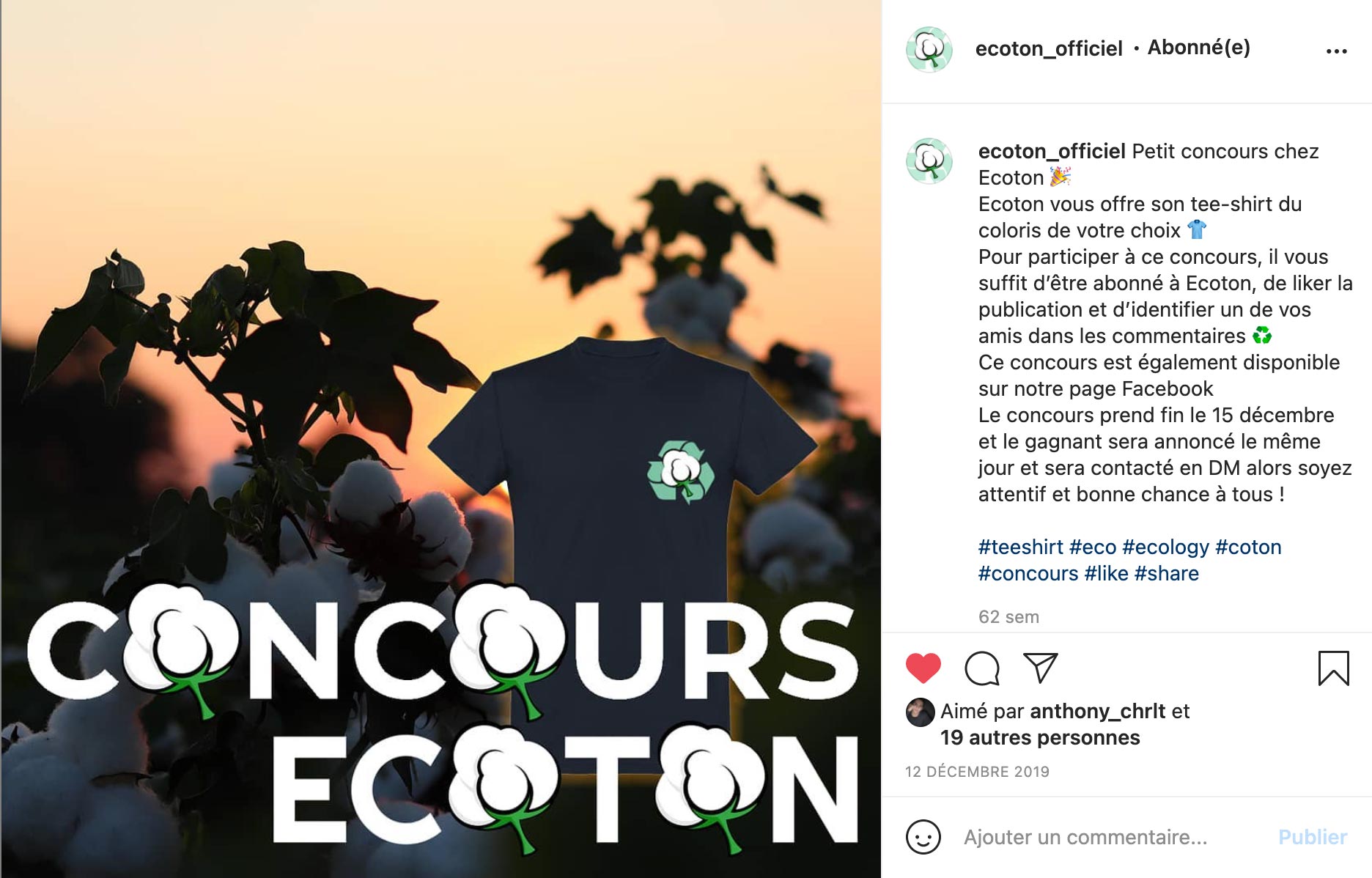 instagram du compte écoton